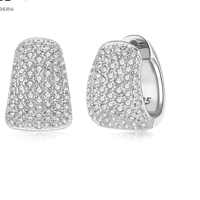 Authentic Iogou Personality Pavé Hoop Earrings Real 925 Sterling Silver Full Cubic Zircon Diamond Jewelry