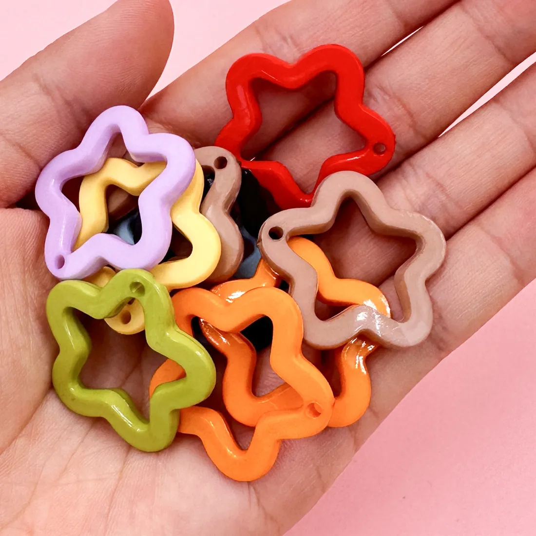 Authentic Vibrant Astral Sigils Of Ten 30Mm Candy- Colored Pentagram Pendants