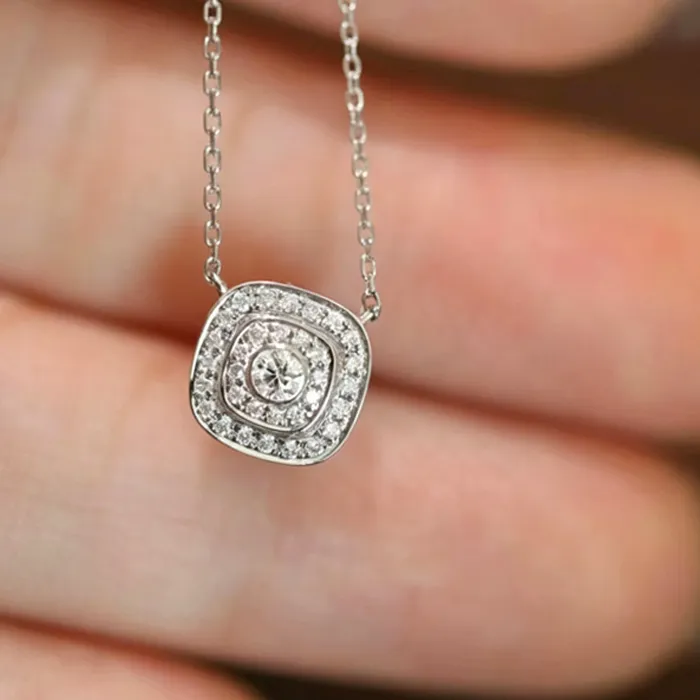 Authentic Huitan Cushion Shaped Pendant Necklace for Women Wedding Engagement Charming Silver Color Accessories Elegant Jewelry Inlaid CZ