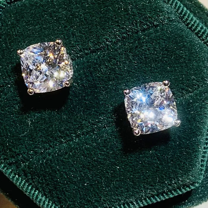 Authentic Radiant Cushion Cubic Zirconia Classic Talisman Stud Earrings