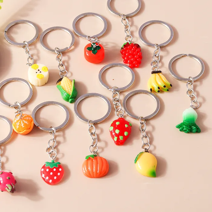 Authentic Lovely Candy Strawberry Donut Keychain Cake Ice Cream Keyrings Fruit Food Key Chains Girls Bag Hanging Pendants