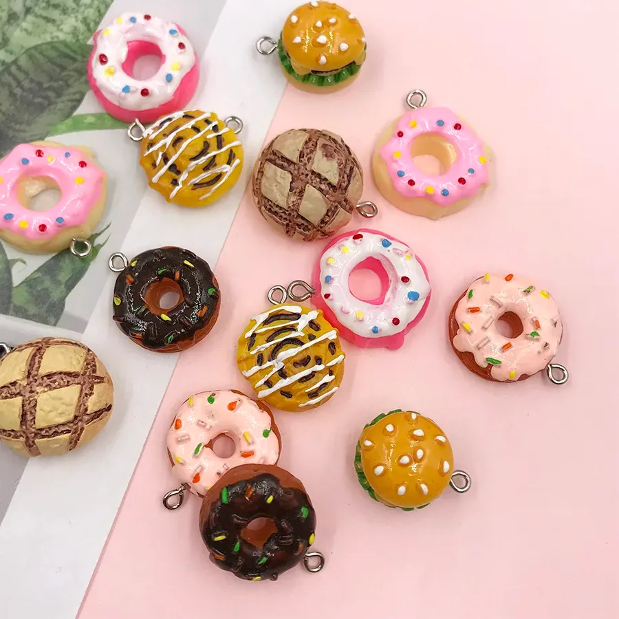 Authentic 10Pcs Kawaii Donuts Bread Charms Pendants For DIY Bracelet Necklace Earring Key Chain Jewelry Making Fake Food Cabochon Decor