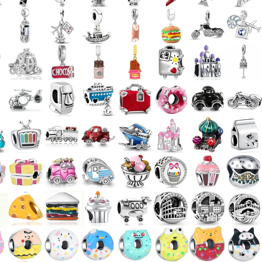 Authentic 925 Silver Plane Passport Donut Speedboat Motorbike Tv Bead Diy Fit Original Pandent Charms Bracelet Jewelry