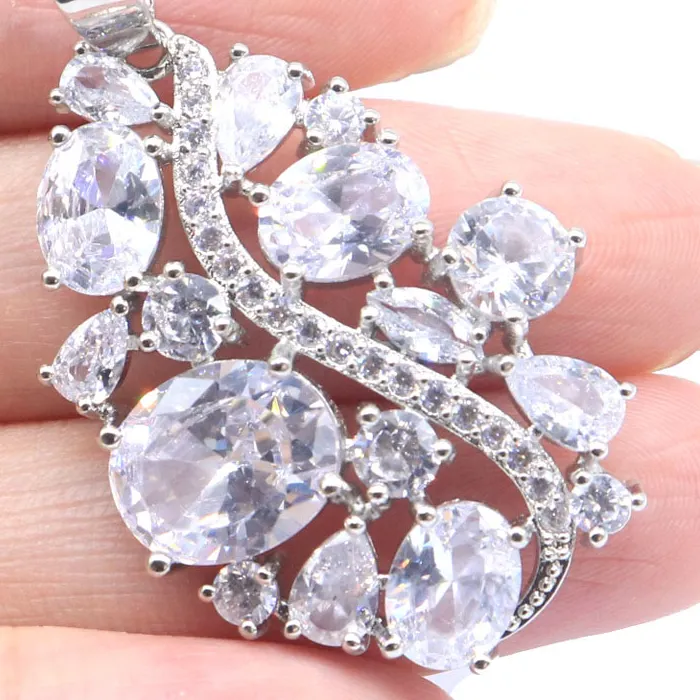 Authentic 41X25Mm Shecrown Beautiful 5.4G Big Size Fire Rainbow Mystic Topaz Pink Tourmaline White Cz Silver Pendant