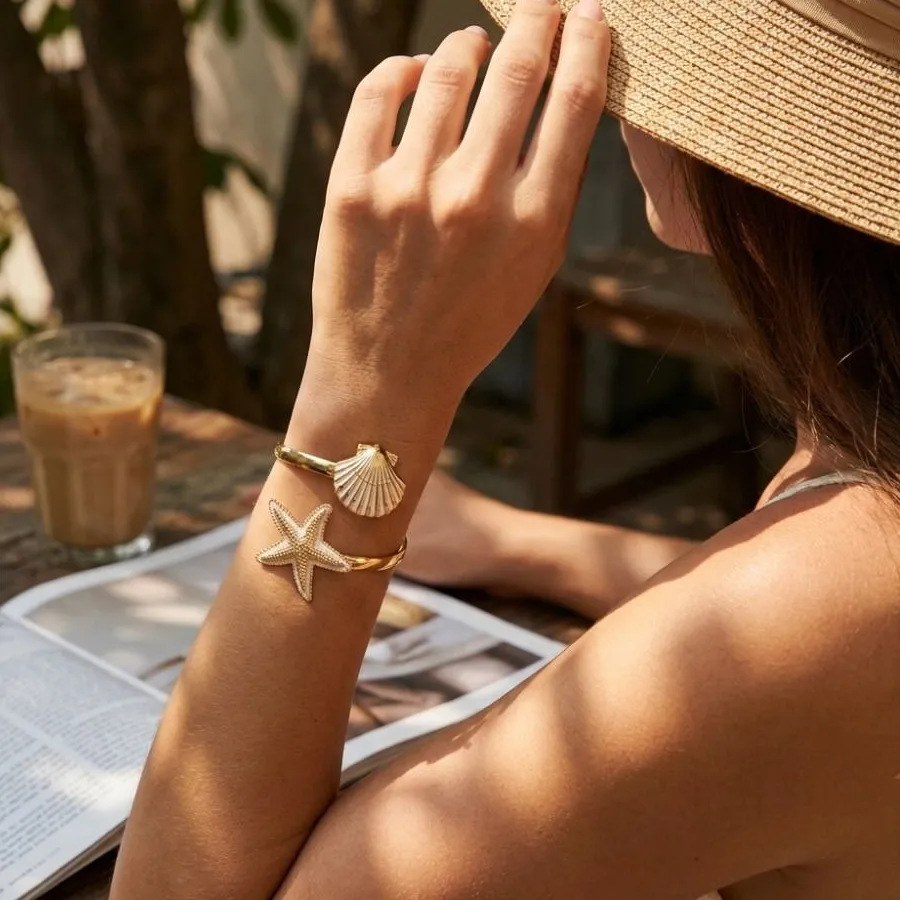 Authentic Tidekeeper Starfish and Pearl Golden Cuff