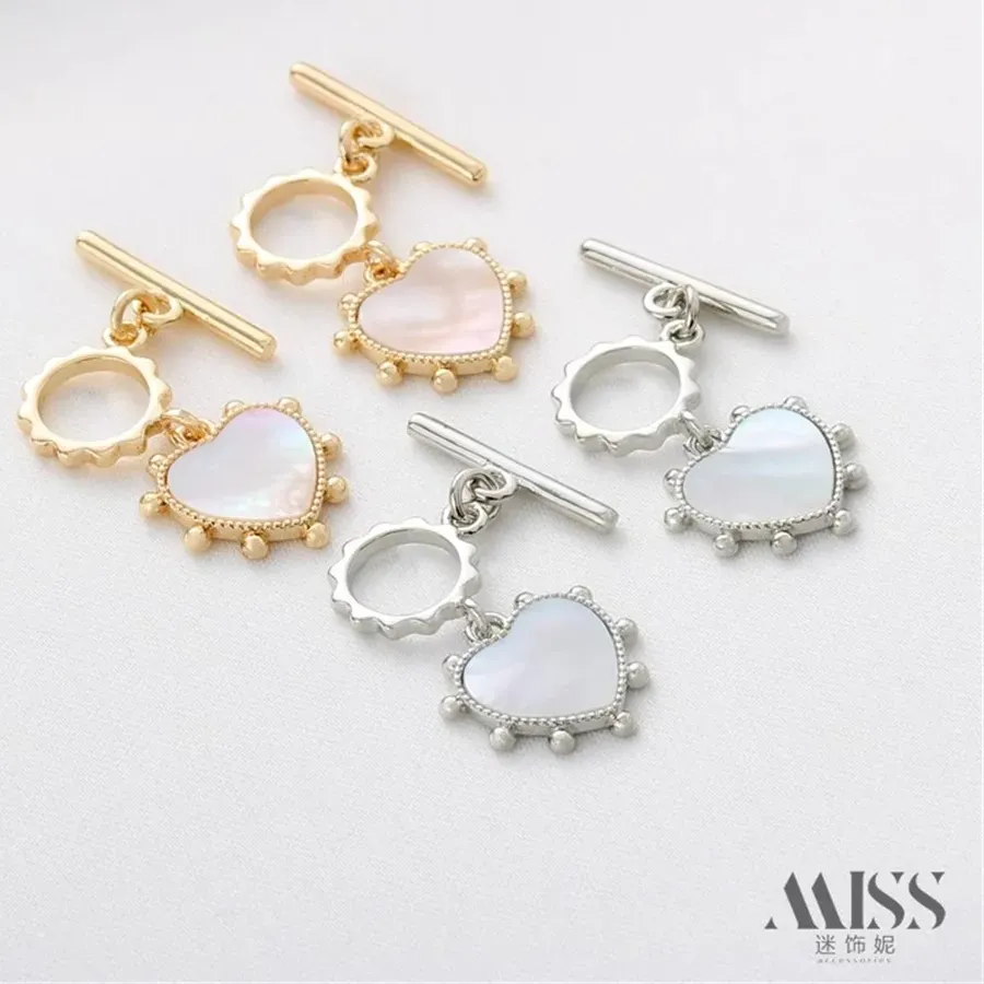 Authentic 14K Gold Color Inlaid Shell, Love Sun Rim Ot Buckle Diy Bracelet, Necklace Ending Connection Peach Heart Accessories
