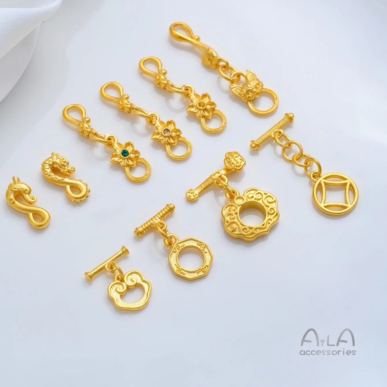 Authentic 24K Gold Plated Ruyi Cloud Coin Ot Clasp Fox Flower Dragon Phoenix Connector Diy Handmade Jewelry Accessories