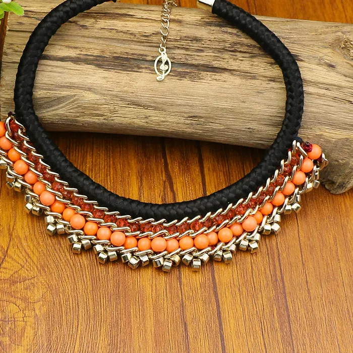 Authentic Ethnic Gypsy Orange Beads Indian Necklace Collares 2021 Statement Jewelry Black Necklaces Pendants