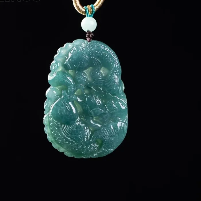 Authentic Natural Grade A Jadeite Blue Water Twin Fish Pendant Exquisite and Luxurious Ice-Type Jade Necklace Unisex Perfect Holiday Gift
