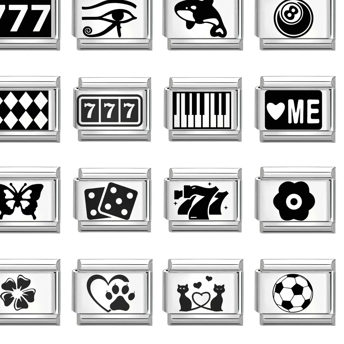 Authentic Creative Butterfly Bow Number 777 Check Black Print Italian Charm Links Fit 9mm Bracelet Jewelry Diy Making
