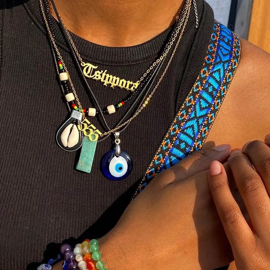 Authentic Lucky Angel Number Necklace 111 222 333 444 555 666 777 888 999 Zodiac Pendant Necklaces Blue Evil Eye Choker