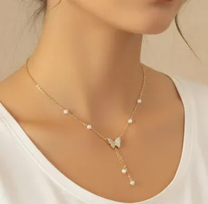 Authentic Elegant Butterfly Pendant Necklace 14K Gold Plated Women’s Dainty Y20