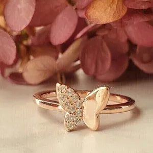 Authentic Butterfly Moissanite Engagement Ring 1CT Round Cut, 14K Yellow Gold Plated