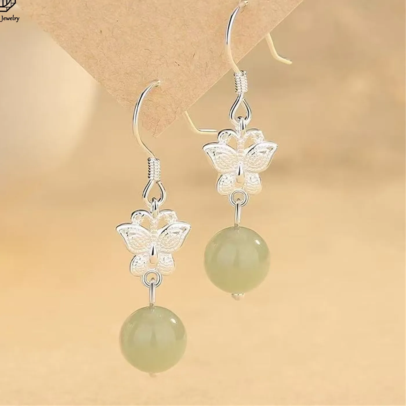 Authentic Natural Hetian Jade Butterfly Hook Earrings Chinese Style Light Luxury Unique Women Exquisite Retro Ethnic Style Jewelry