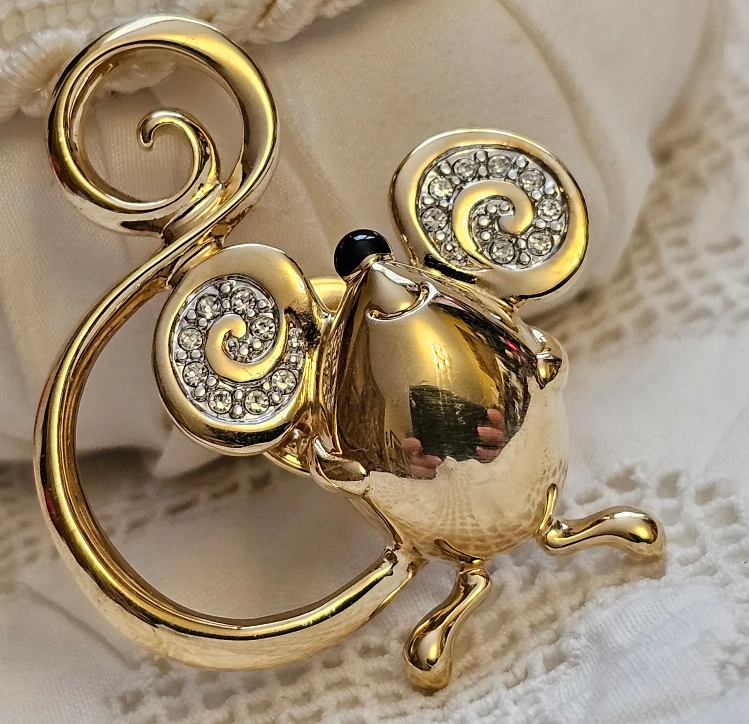 Authentic The Alchemical Rodent: Vintage Pierre Lang Vienna Gold-Plated Rhinestone Mouse Talisman