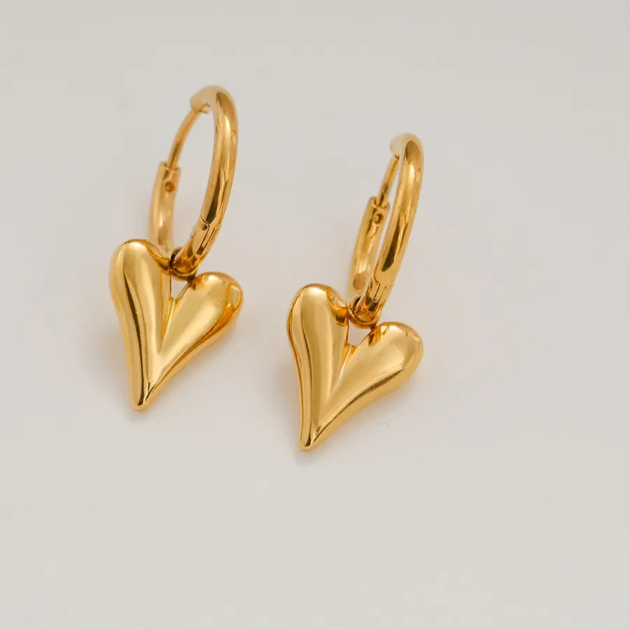 Authentic Radiant Gold-Plated Puffy Heart Dangle Hoop Earrings