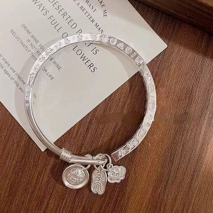 Authentic Enchanted Vintage Gourd Amulet Bracelet with Celestial Fu & Ruyi Tassel - Gold-Plated Spiritual Bangle for Luck & Longevity