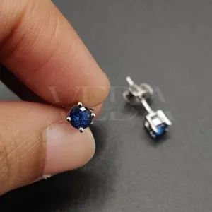 Authentic Celestial Sapphire Echoes: 4MM Round Cut Stud Earrings in Radiant 14K White Gold Finish