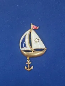 Authentic The Mariner's Crest Vintage Gold-Plated Sailboat and Anchor Talisman