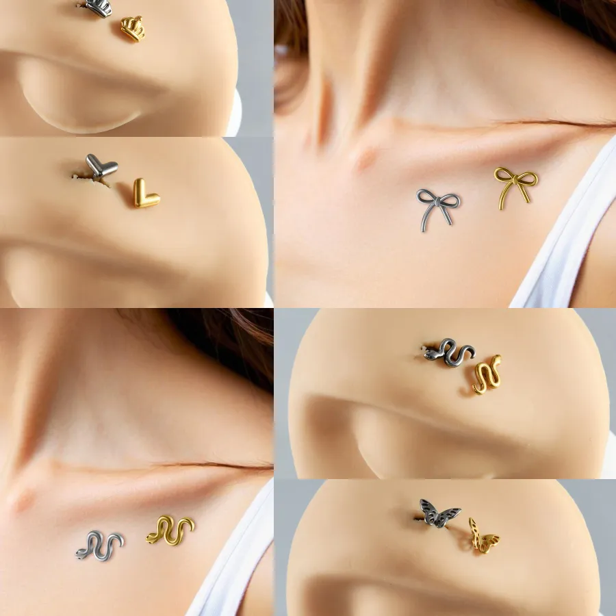 Authentic 14-1PCS G23 Pure Titanium Butterfly Snake Heart Shape Top and Base Micro Dermal Anchor Pierced Skin Diver Body Piercing Jewelry