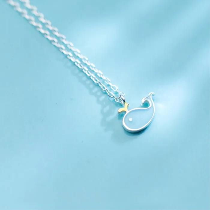 Authentic Temperament Sweet Animal 925 Sterling Silver Jewelry Blue Little Whale Dolphin Fish Necklaces Xl194
