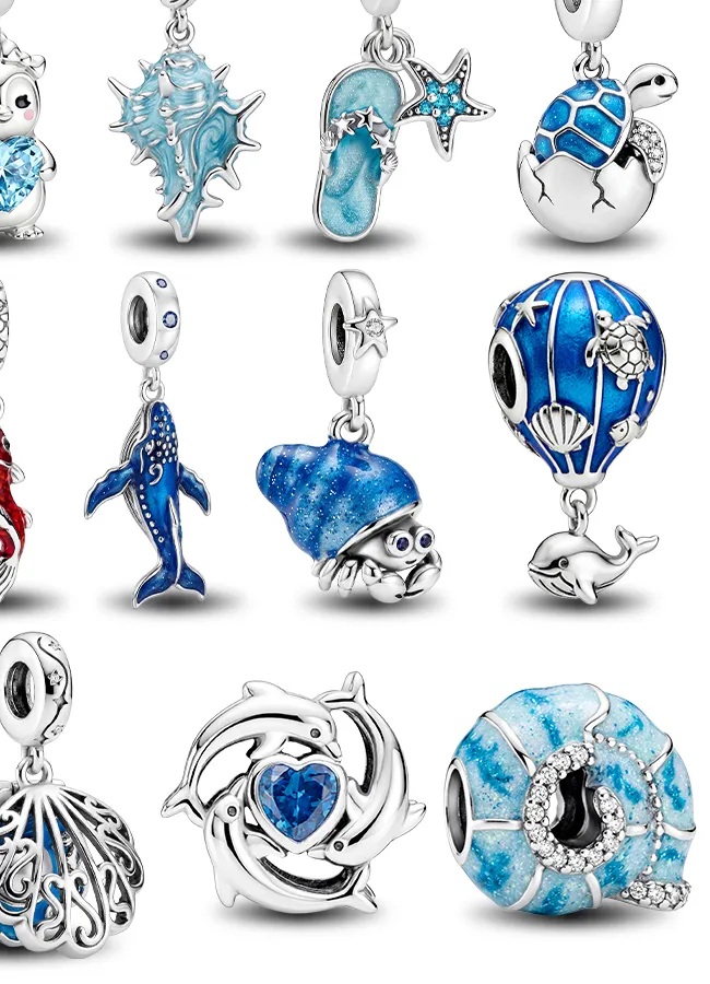Authentic 925 Sterling Silver Blue Whale Conch Shell Ocean Series Pendant For Bracelets Diy Fine Jewelry