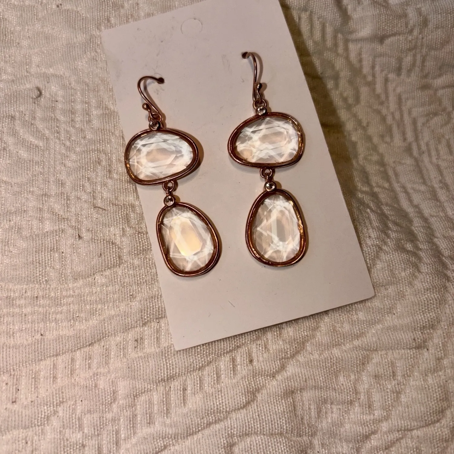 Authentic Rose Gold Plated 925 Silver Clear Crystal Quartz Gemstone Dangle Earrings