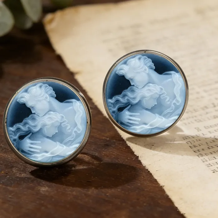 Authentic Victorian Cameo Sovereign Studs of Timeless Grace