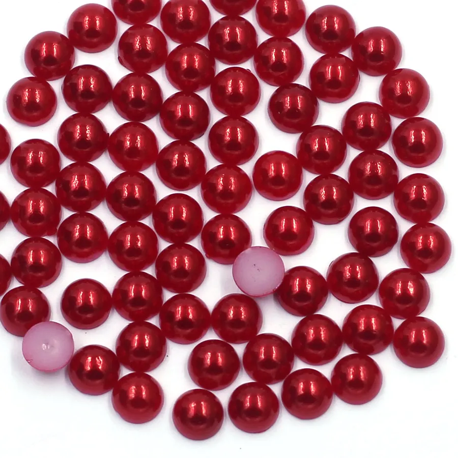 Authentic Crimson Dawn: Half-Round Resin Pearl Beads for Enchanted Nail Art