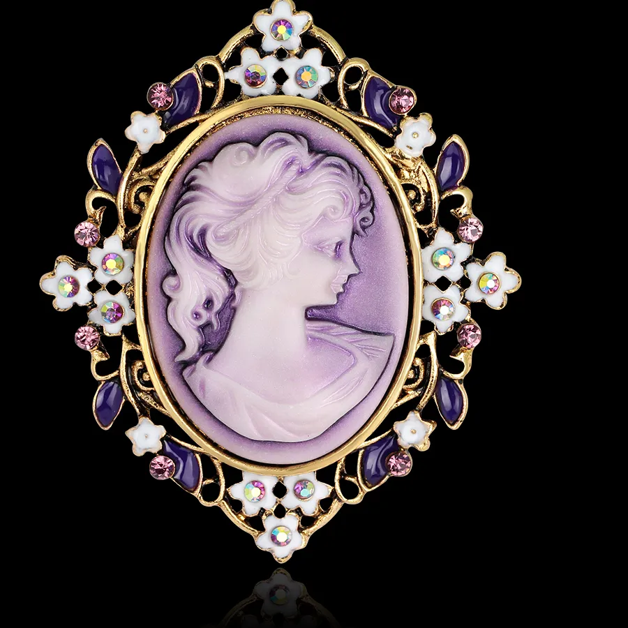 Authentic Victoria Vintage Beauty PictureBrooch Pins Female Brand Jewelry Queen Cameo Brooches Rhinestone For Women Christmas