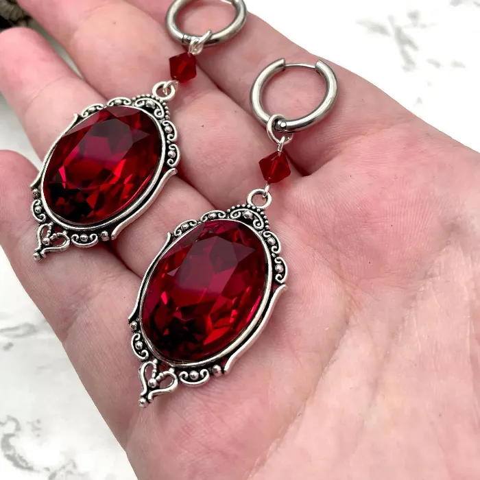 Authentic Crimson Shadow Cameo Earrings