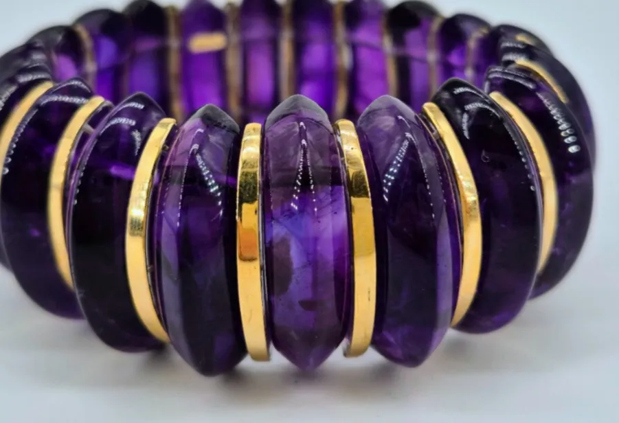 Authentic Radiant Amethyst and 14K Gold Celestial Cuff