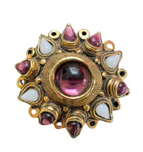 Authentic Mystic Mogul Brooch – Vintage Gold-Plated Purple & White Glass Amulet