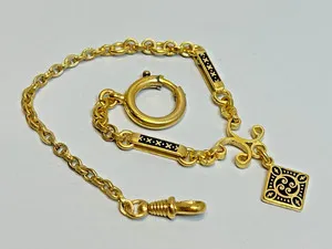 Authentic The Gilded Chrono-Weave: Antique Art Deco Gold-Plated Niello Pocket Watch Chain Fob with Roll Links