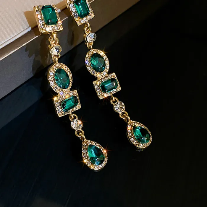 Authentic The Verdant Horizon: French Vintage Geometric Dangle Earrings