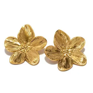 Authentic Hypoallergenic Stylish  Flower Earrings 18k Gold Plated Stainless Steel