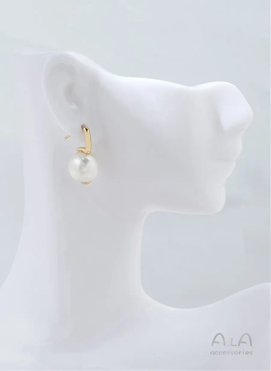 Authentic 14K Gold Wrapped L- Shaped J- Shaped Bead Earrings 925 Silver Needles Diy Handmade Pearl Handmade Ear Jewelry Material F410