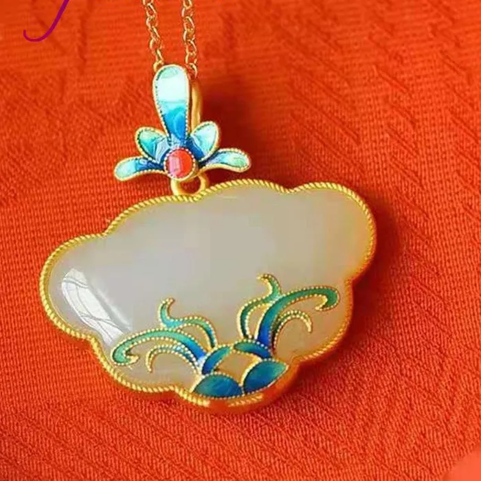 Authentic The Verdant Blossom 18K Gold-Plated Jade Flower Amulet