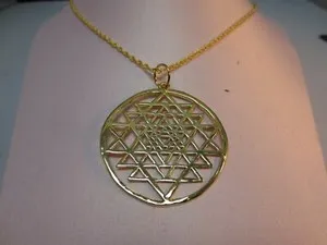 Authentic 14 KT GOLD PLATED SRI YANTRA PENDANT CHARM 2 "HIGH WITH 16" ROPE CHAIN-132