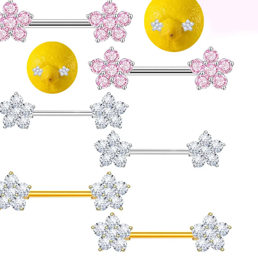 Authentic Enchanted Peach‑Heart Nipple Ring – 14G Zircon Flower of Love