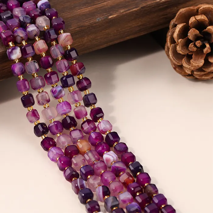 Authentic Purple Line Agate Stone Natural Handmade Faceted Beads Diy Woman Accessories Bracelets For Making 15'' 6 8 10Mm