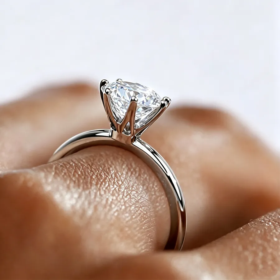 Authentic Moonlit Bliss: Sterling Silver Moissanite Halo Ring with White Gold Enchantment