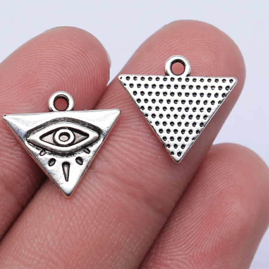 Authentic WYSIWYG 20pcs 14x13mm Antique Silver Color Triangle Eyes Charms Pendant For Jewelry Making DIY Jewelry Findings
