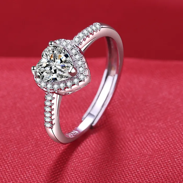 Authentic Heartbeat of Love: Sterling Silver 5A Zircon Engagement Ring