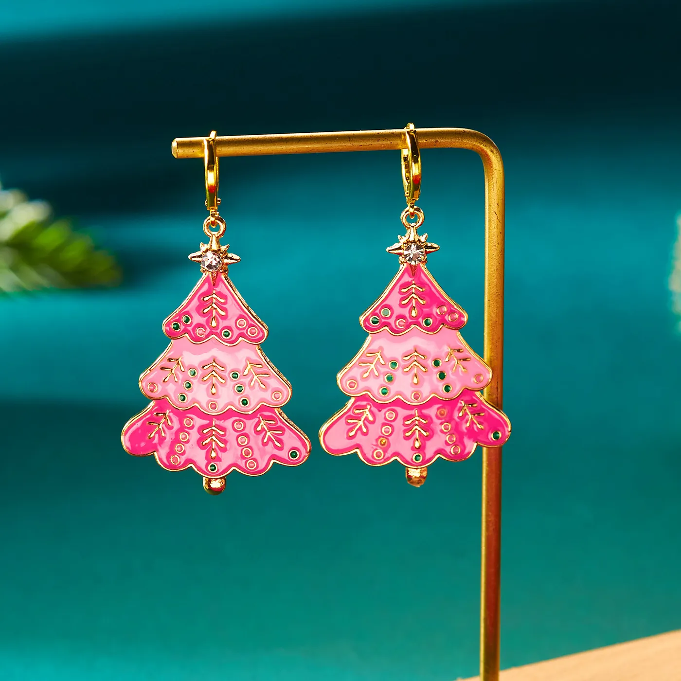 Authentic Sweet Enamel Pink Christmas Tree Drop Earrings Hollow Snowman Earrings Girls Xmas Year Jewelry