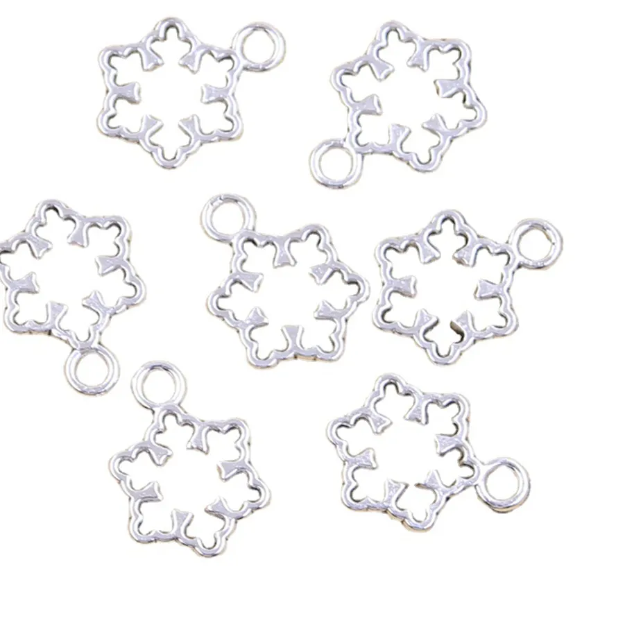 Authentic 50Pcs Charms Hollow Snow Snowflake 16X11Mm Antique Silver Color Pendants Making Diy Handmade Tibetan Finding Jewelry