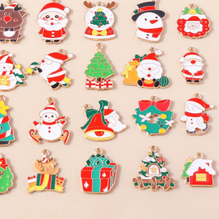 Authentic 10Pcs Enamel Christmas Charms Beer Bell Snowman Santa Claus Pendant For Diy Necklace Earring Jewelry Making Accessories