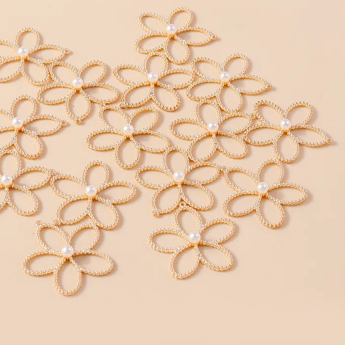 Authentic The Gilded Blossom Talismans: 20-Piece Hollow Gold-Plated Pearl Flower Pendants (29x30mm)