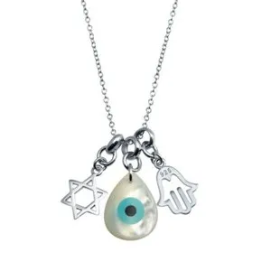 Authentic Hamsa Hand of Protection: Sterling Silver Evil Eye Charm in White Gold Plating