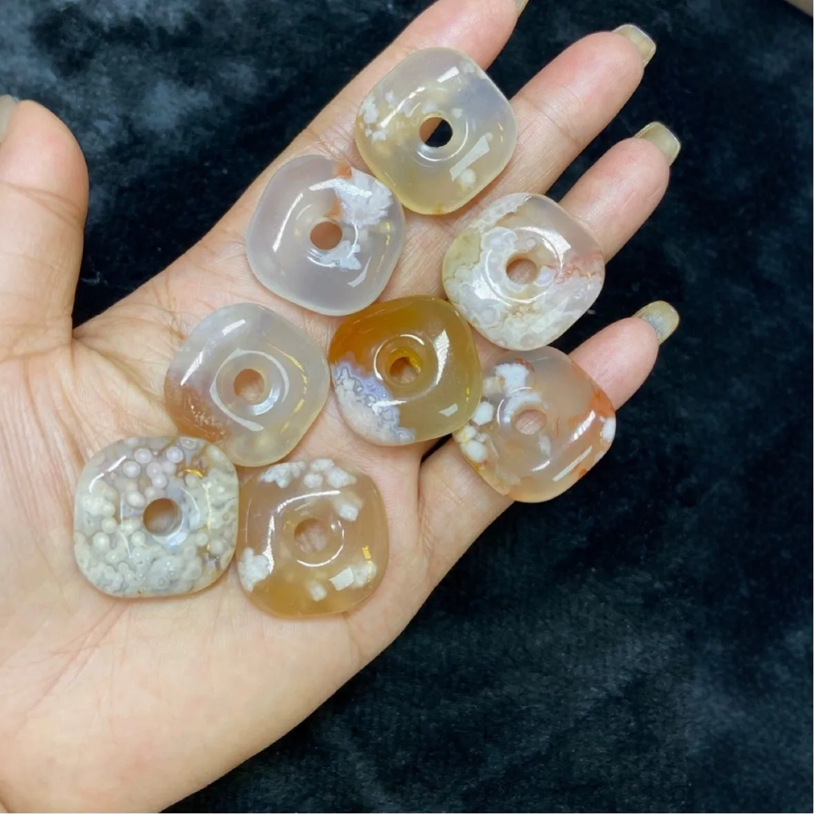 Authentic Ethereal Cherry Blossom Agate Square Donut Talismans